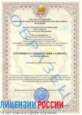 Образец сертификата соответствия аудитора №ST.RU.EXP.00006030-1 Заволжье Сертификат ISO 27001